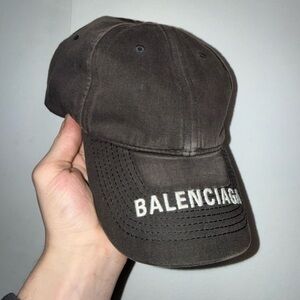 Balenciaga Washed Black Baseball Cap with Embroidered Tag